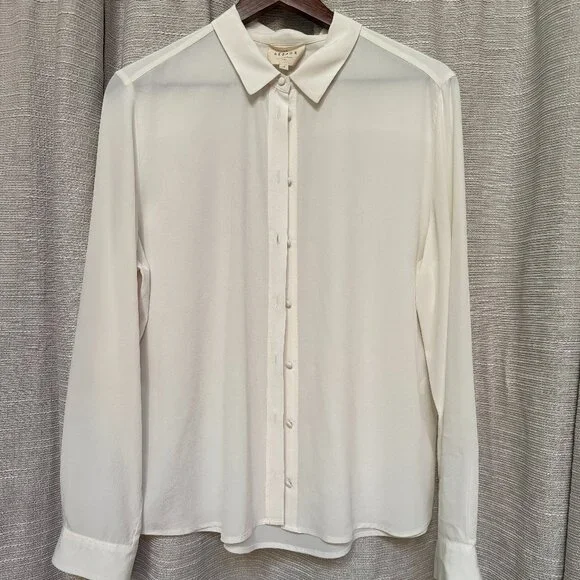 Sezane Ann Ecru 100% Silk Button Down Shirt - Size 42 (US 10) - French Parisian - Picture 2 of 4